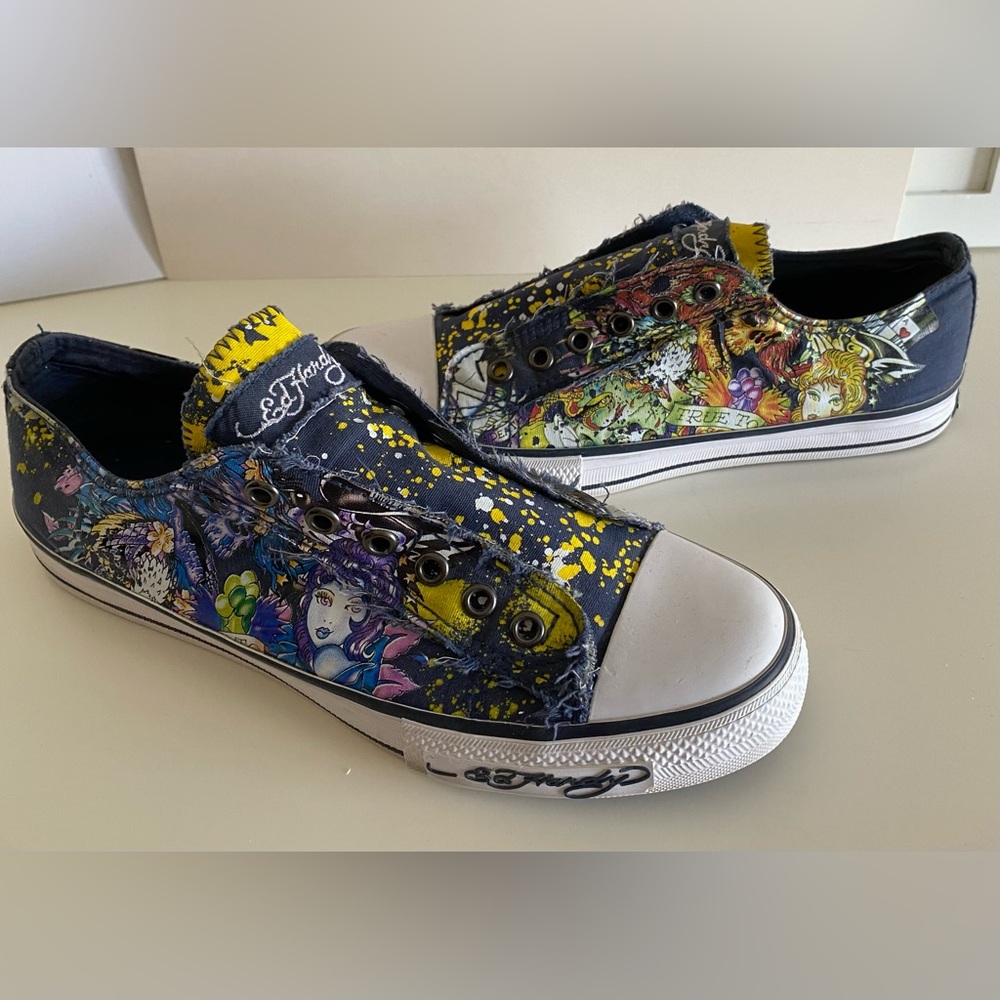 Ed Hardy Converse Tattoo Art Shoes, Low top, Lace less, Size 9 (US)